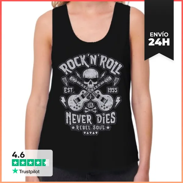 Camiseta Mujer Sin Mangas, Loose Fit Rock And Roll Never Dies