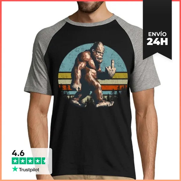 Camiseta Hombre, Estilo Béisbol BIGFOOT GESTO MANO DEDO CORAZÓN
