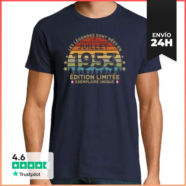 Camiseta Hombre Clásica Juillet 1953 Anniversaire 70 Ans