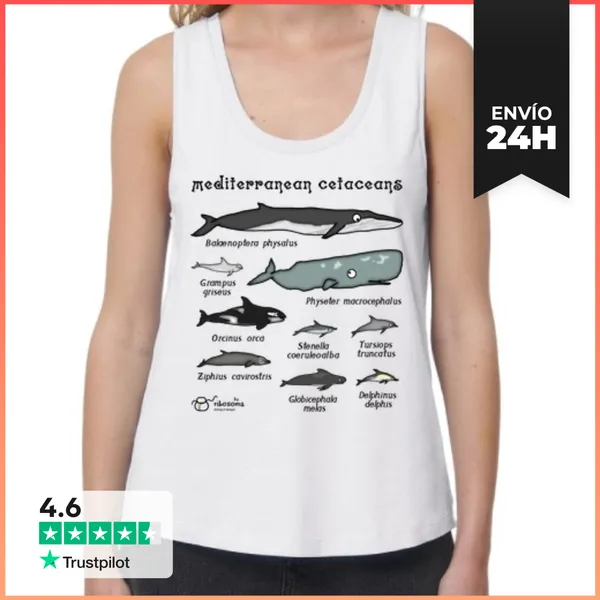 Camiseta Mujer Sin Mangas, Loose Fit Mediterranean Cetaceans
