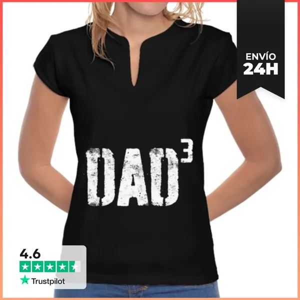 Camiseta Mujer Cuello Mao Papá Cúbico Papá De Tres Día Del Padre