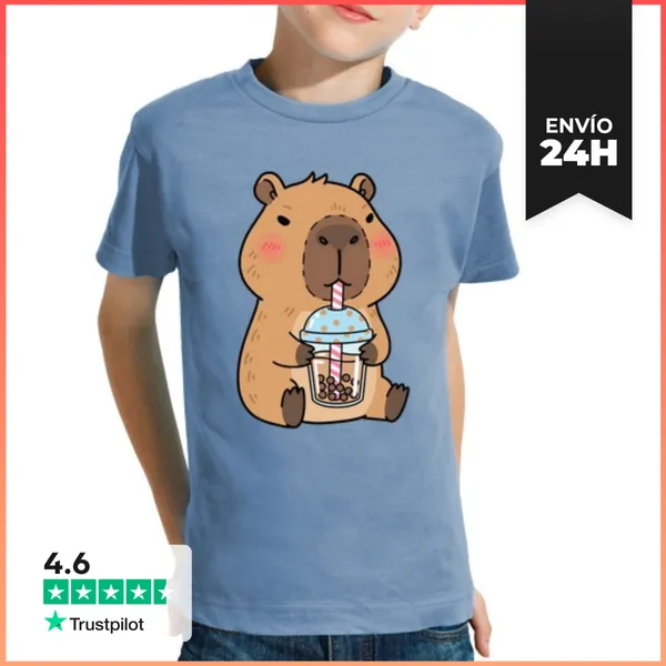 Camiseta Clásica Para Niños Capibara Con Té Y Estilo Tranquilo