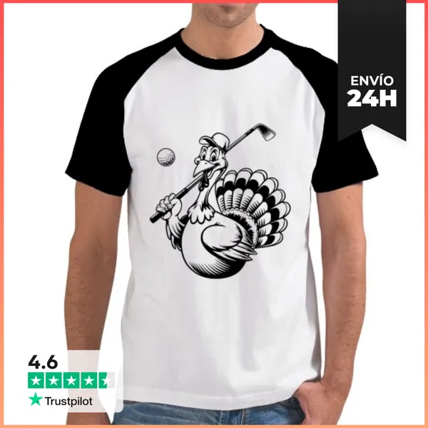 Camiseta Hombre, Estilo Béisbol Pavo Jugando Al Golf Día De