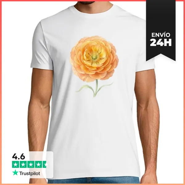 Camiseta Hombre Clásica Renacuajo Naranja En Flor Acuarela