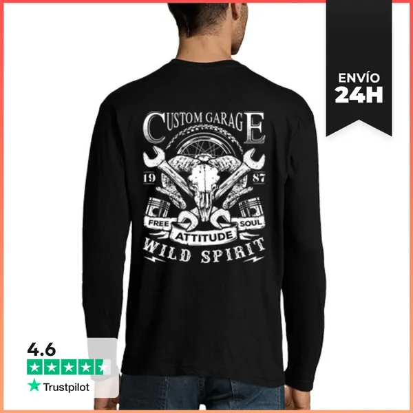 Camiseta Hombre Manga Larga Custom Garage LaTostadora