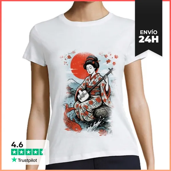 Camiseta Mujer Clásica Geisha Carpa Koi LaTostadora
