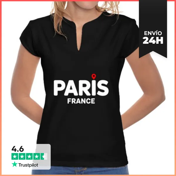 Camiseta Mujer Cuello Mao Viaje A París Francia Torre Eiffel