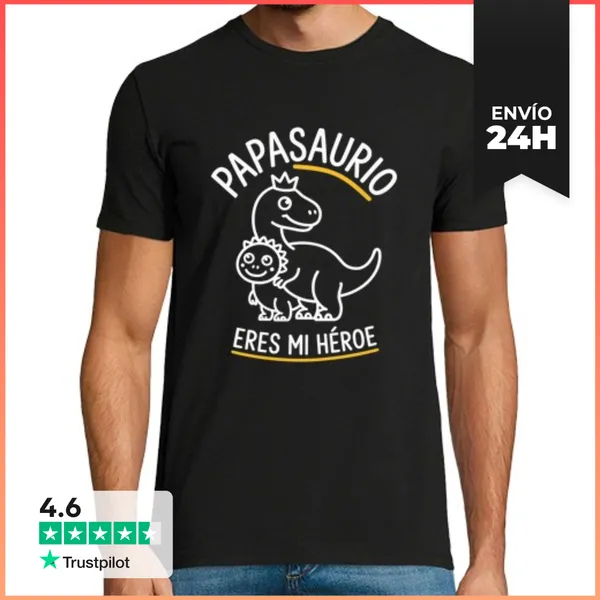 Camiseta Hombre Clásica PAPASAURIO ERES MI HÉROE Frase Divertida