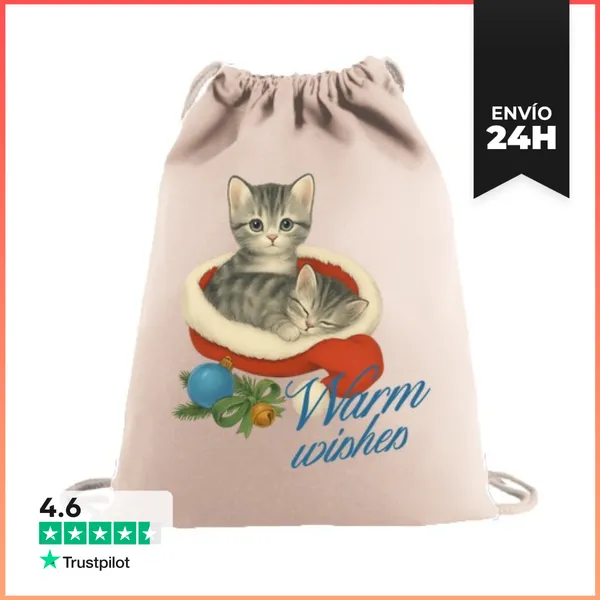 Mochila Saco Con Cuerdas WARM WISHES XMAS CATS LaTostadora