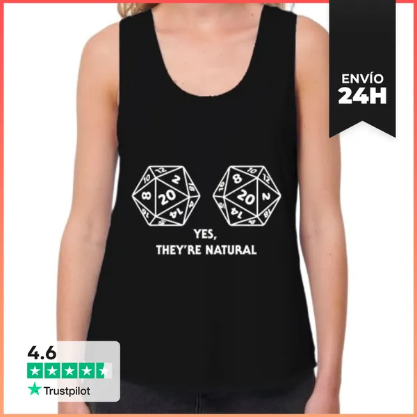 Camiseta Mujer Sin Mangas, Loose Fit Sí Son Dados D20 Naturales