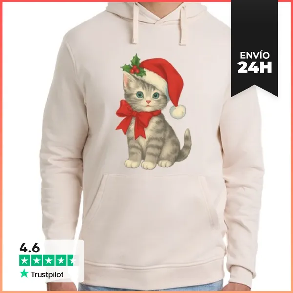 Sudadera Unisex Con Capucha GATITO NAVIDEÑO SANTA CLAUS XMAS CAT