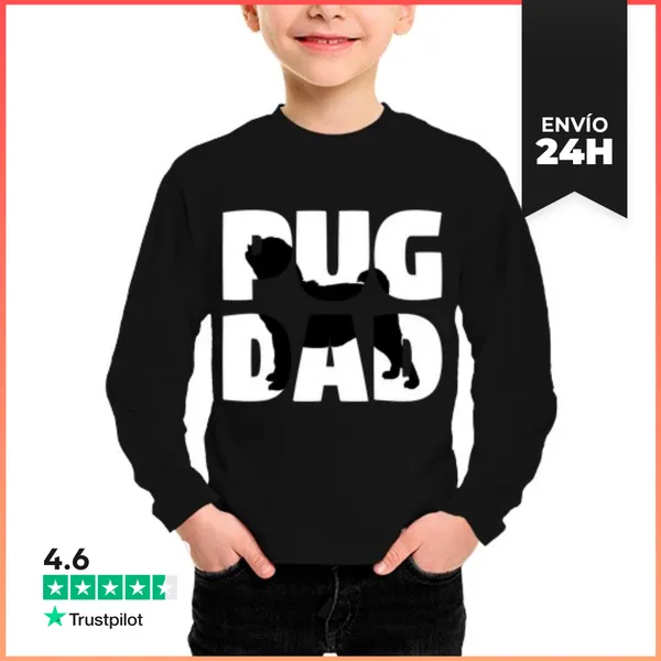 Camiseta Manga Larga Para Niños Papá De Pug Regalo De Pug Papá