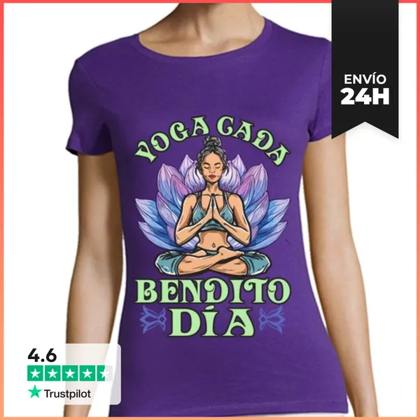 Camiseta Mujer Clásica Yoga Cada Bendito Día Flor De Loto