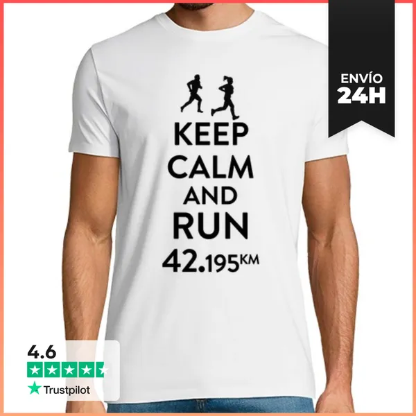 Camiseta Hombre Clásica Mantén La Calma Y Corre 42195 Km
