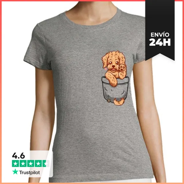 Camiseta Mujer Clásica Bolsillo Labradoodle Cachorro - Camisa De