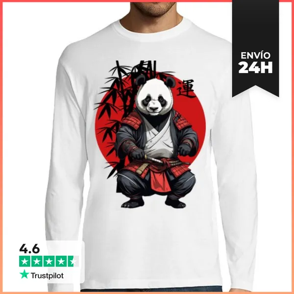 Camiseta Hombre Manga Larga Guerrero Panda LaTostadora
