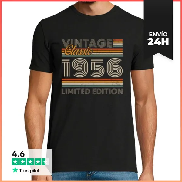 Camiseta Hombre Clásica 70 Años 1956 Vintage Cumpleaños Retro