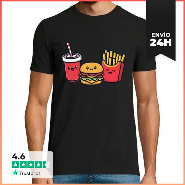 Camiseta Hombre Clásica Hamburguesa Papas Fritas Refresco