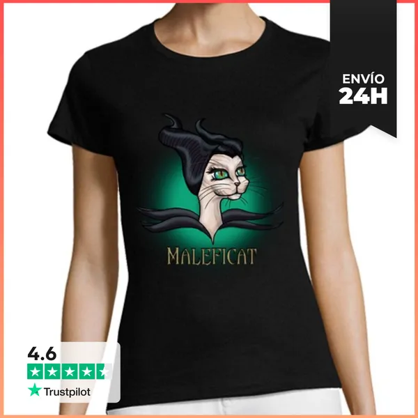 Camiseta Mujer Clásica Mujer, Manga Corta, Negra, Calidad Premium