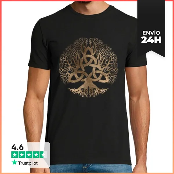 Camiseta Hombre Clásica Árbol De La Vida Yggdrasil Con Triquetr
