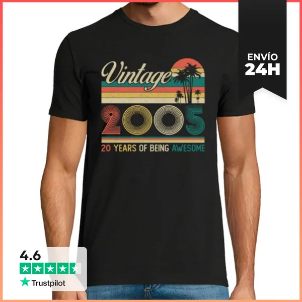 Camiseta Hombre Clásica 20 Cumpleaños 20 Años Vintage 2005