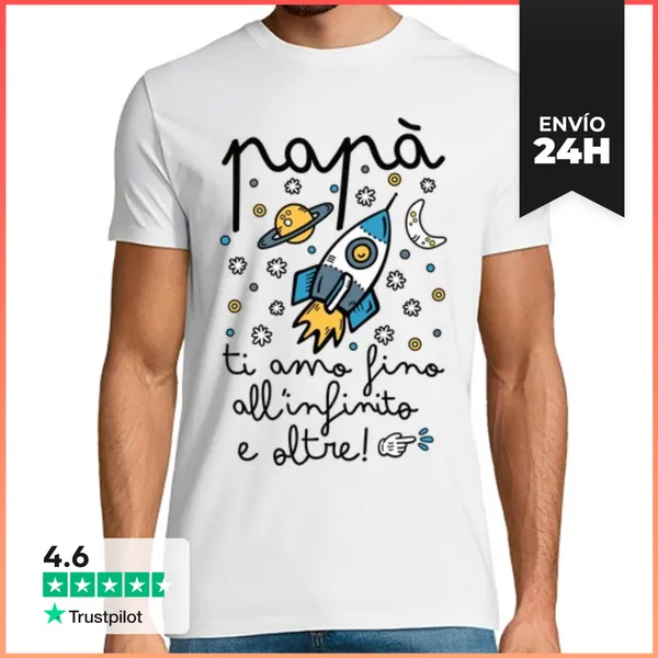 Camiseta Hombre Clásica Papà Ti Amo Fino All Infinito E Oltre