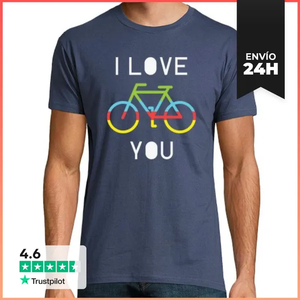 Camiseta Hombre Clásica Bike I Love Colorful Lines Vector