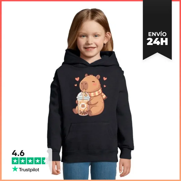 Sudadera Para Niños Con Capucha Capibara Kawaii Boba LaTostadora