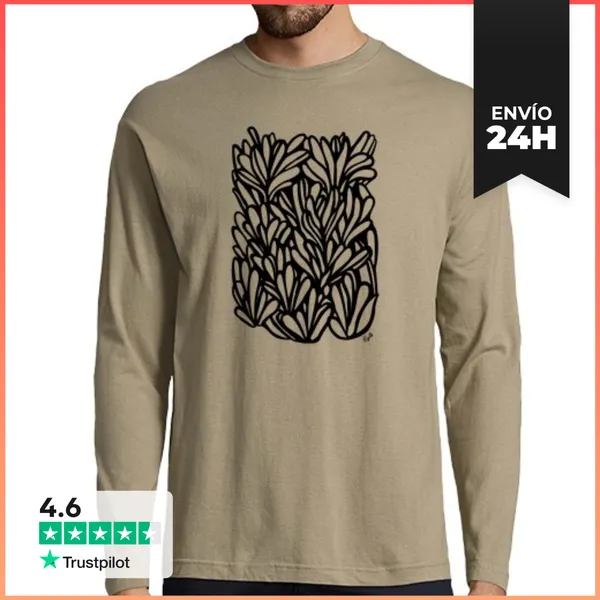 Camiseta Hombre Manga Larga Planta Suculenta Gigante LaTostadora