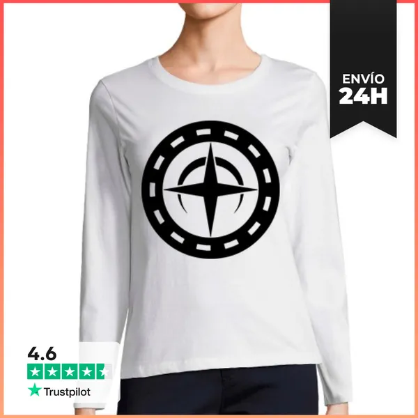 Camiseta Mujer Manga Larga Arte De Círculo De Cultivo De Compás