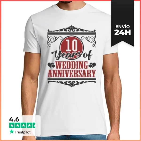 Camiseta Hombre Clásica 10 Años De Aniversario De Boda