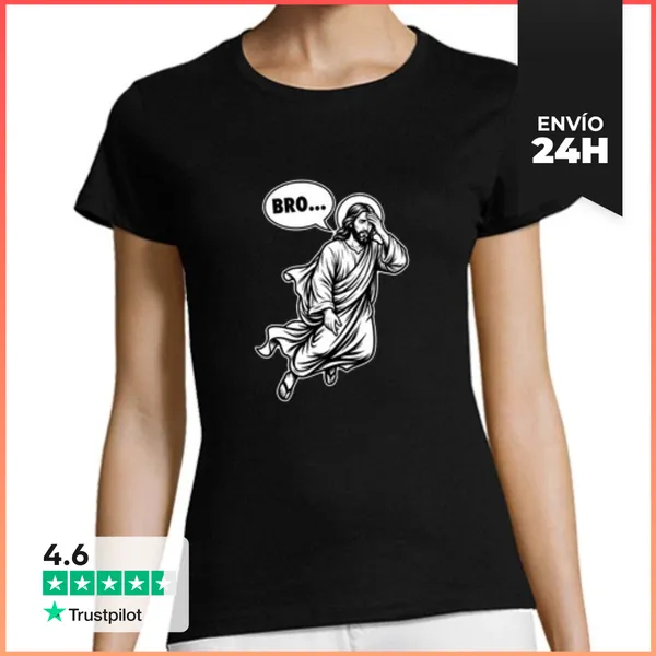 Camiseta Mujer Clásica Cara De Jesús Facepalm Sátira - Meme De