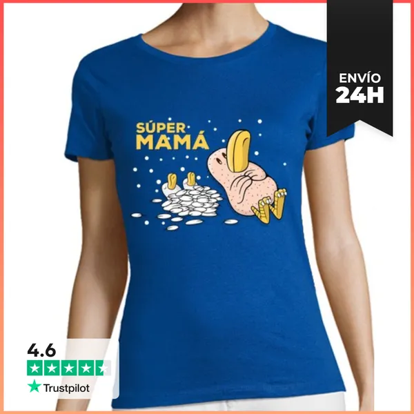 Camiseta Mujer Clásica Pollo Y Pollitos Súper Mamá - Día De La