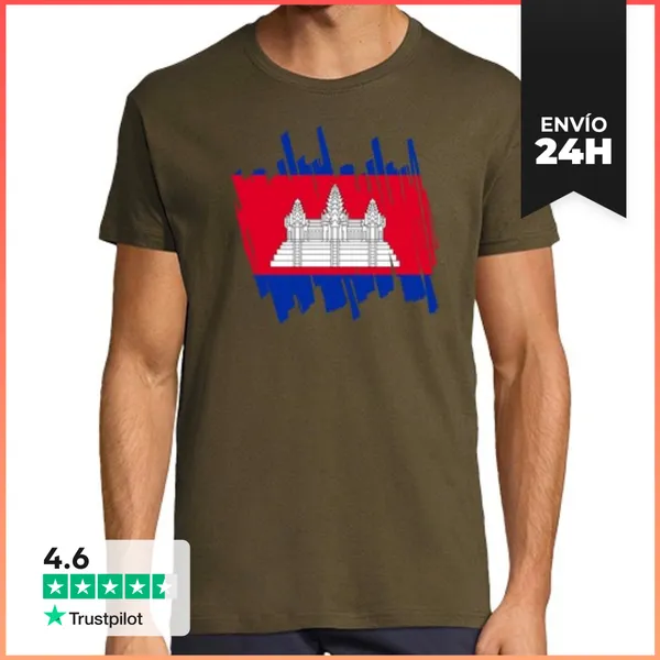 Camiseta Hombre Clásica Bandera Camboya LaTostadora