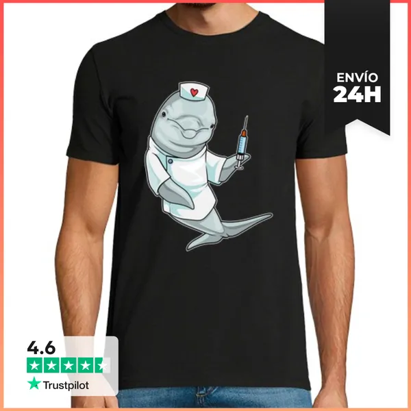 Camiseta Hombre Clásica Jeringa De Enfermera De Delfines