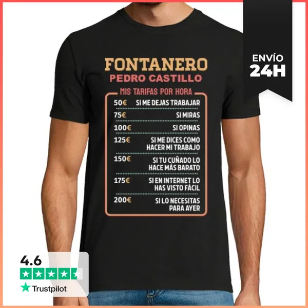 Camiseta Hombre Clásica Tarifas Hora Fontanero Personalizado