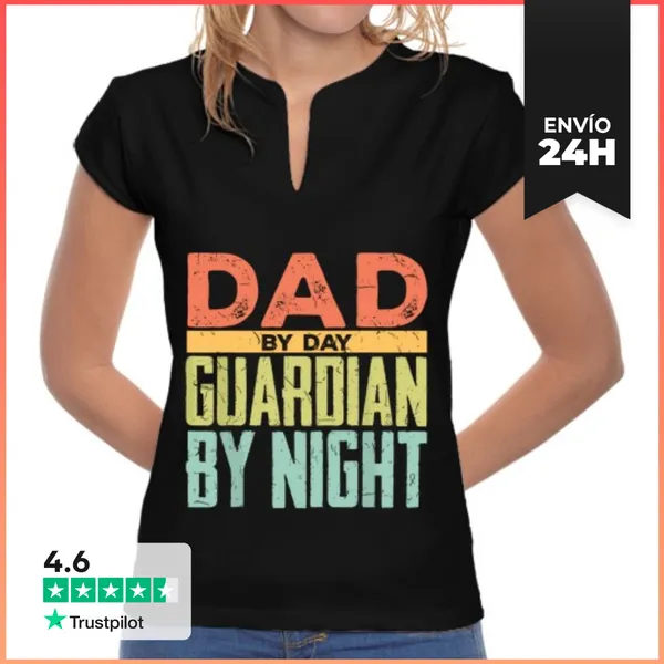 Camiseta Mujer Cuello Mao Padre De Día Guardián De Noche