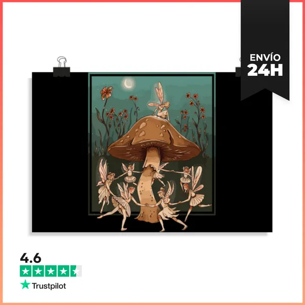 Póster Horizontal Hadas Vintage Hongo LaTostadora