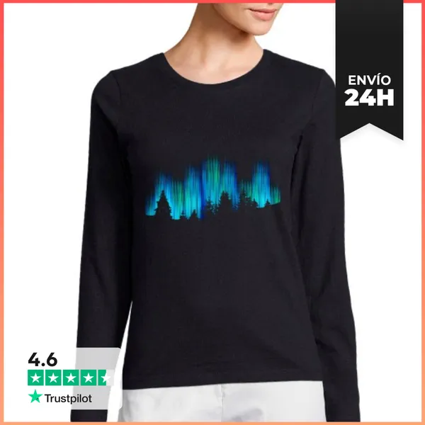 Camiseta Mujer Manga Larga Aurora Boreal Luces Polares
