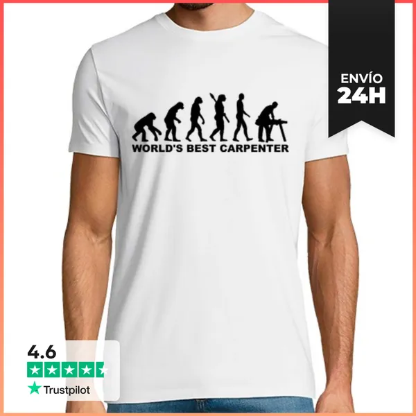 Camiseta Hombre Clásica Mundos Evolución Mejor Carpintero