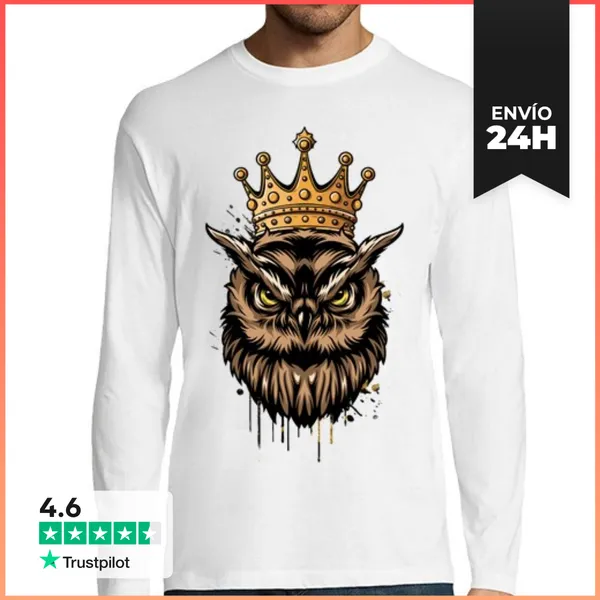 Camiseta Hombre Manga Larga Búho Rey De La Noche LaTostadora