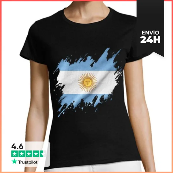 Camiseta Mujer Clásica Bandera Argentina Rasgada, Grunge
