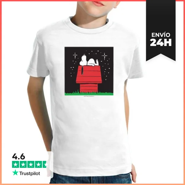 Camiseta Clásica Para Niños Cielo Estrellado Snoopy Vintage
