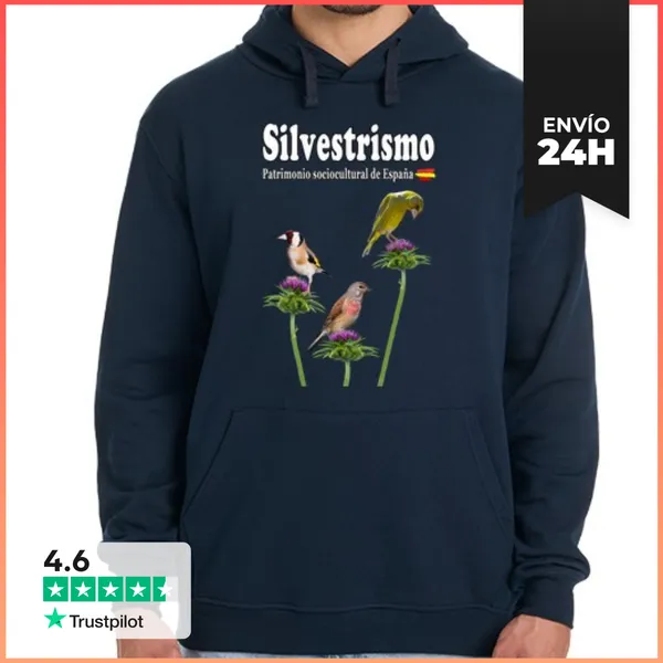 Sudadera Unisex Con Capucha Tres Plumas, Jilguero, Pardeillo,