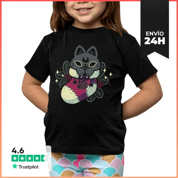 Camiseta Clásica Para Niños Calcetín Navideño De Gato Gótico