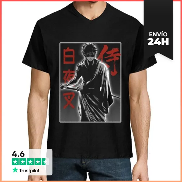 Camiseta Hombre, Cuello Pico Ginebra El Samurai Blanco