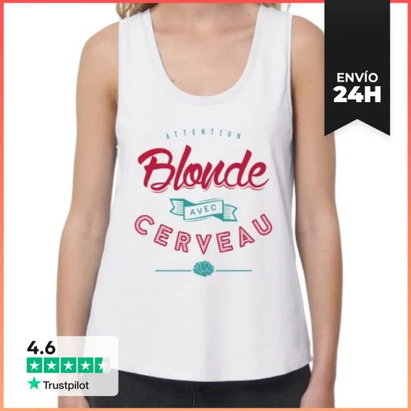 Camiseta Mujer Sin Mangas, Loose Fit Rubia Con Cerebro