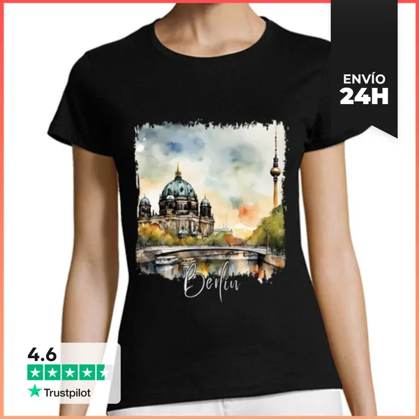 Camiseta Mujer Clásica Acuarela De Berlín, Berlín Alemania