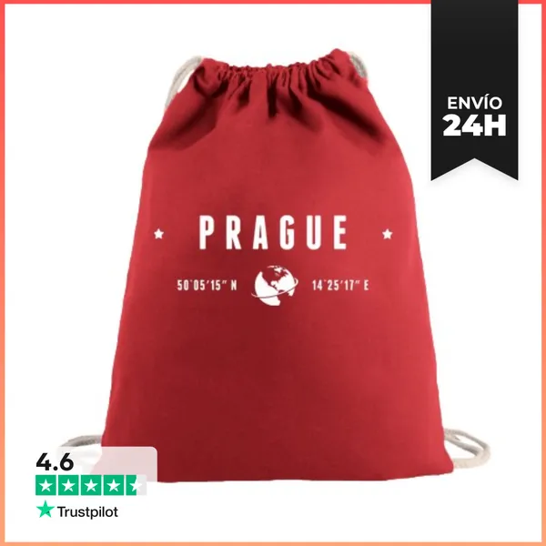 Mochila Saco Con Cuerdas Texto Blanco De Praga Coordenadas