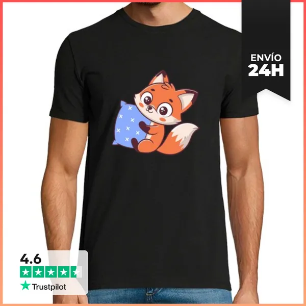 Camiseta Hombre Clásica Zorro Cariñoso Y Estrella Azul